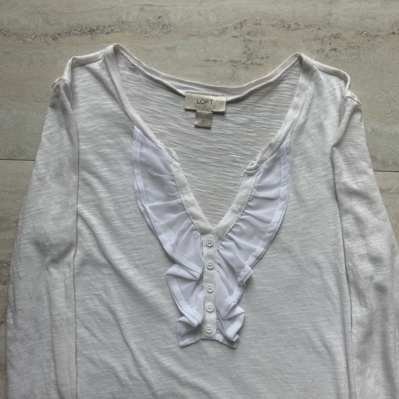 Loft White Ruffle Long Sleeve Top - Picture 3 of 6